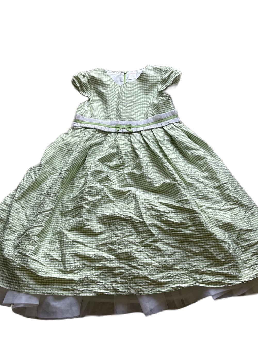 Gymboree Green and White Gingham Party Dress Sz 10 100% Silk Kids Tulle Layer